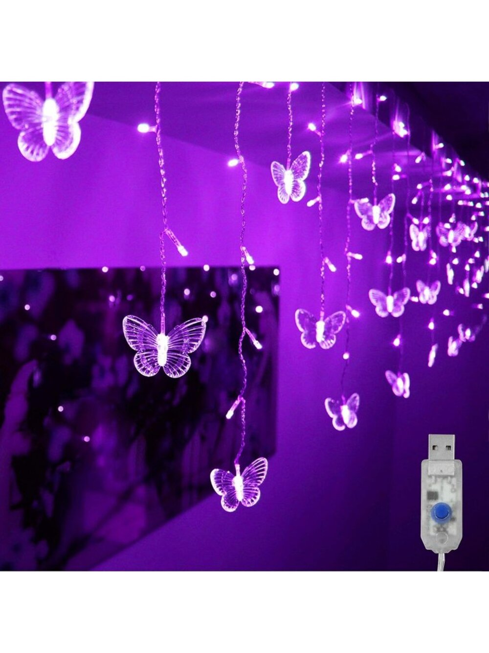 New Butterfly Curtain Lights, 4.9ft 48 LED USB Window Fairy Lights